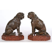 Загрузить изображение в средство просмотра галереи, Paire De Sujets En Bronze Patiné Représentant Des Dogues De Bordeaux