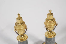 Загрузить изображение в средство просмотра галереи, Paire de bougeoirs cassolette en bronze ciselé et doré et marbre bleu turquin - fin XVIII