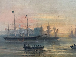 G.S WART « La flottille dans la rade de Toulon (?) » fin XIXè