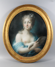 Charger l'image dans la galerie, Paire de pastels - Ecole française du XVIIIème siècle, jeune fille à la guirlande de roses et jeune fille à la colombe