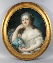 Charger l'image dans la galerie, Paire de pastels - Ecole française du XVIIIème siècle, jeune fille à la guirlande de roses et jeune fille à la colombe