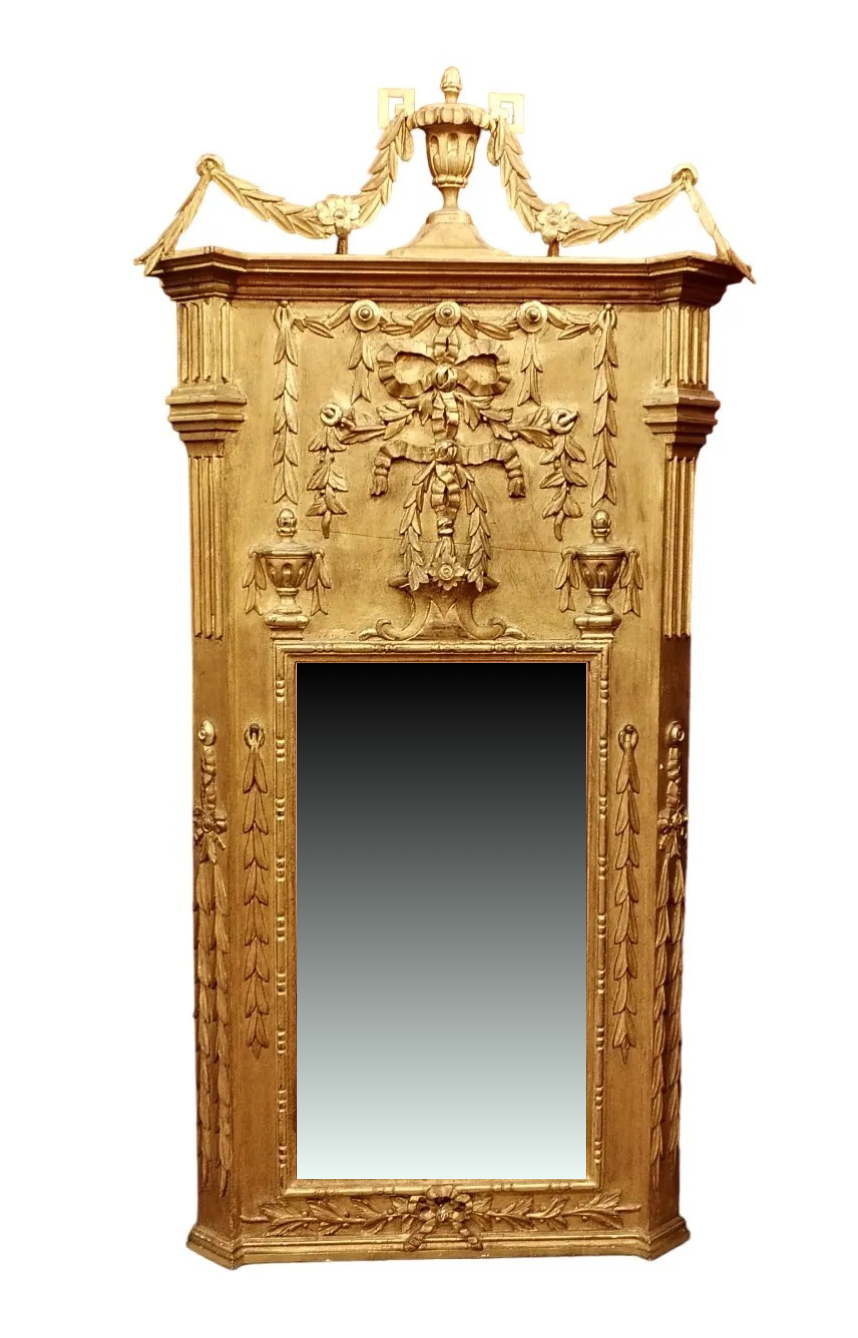 Miroir de cheminée en bois doré sculpté Epoque Louis XVI