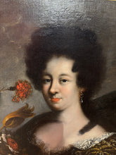 Charger l'image dans la galerie, École du XVIIIe siècle Portrait d'élégante au bouquet de fleur. Huile sur toile.