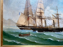 Charger l'image dans la galerie, École Française du XIXème, Navires à voile et à vapeur. Huile sur toile