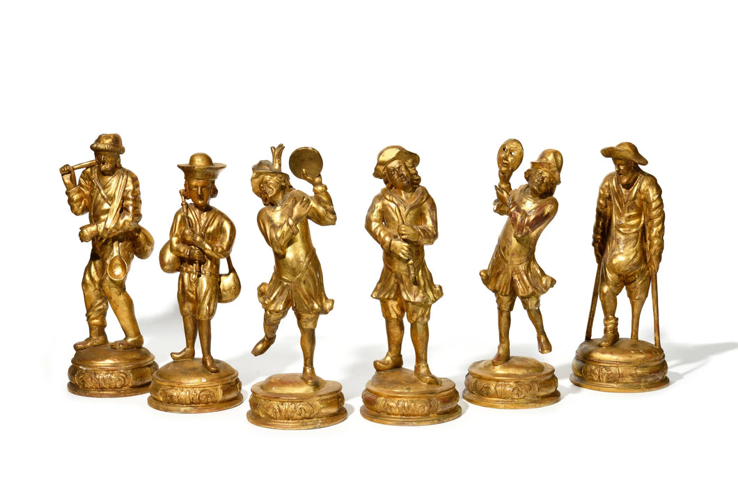 Suite de six figures en bois doré -  Italie, fin XVIIe siècle début XVIIIe