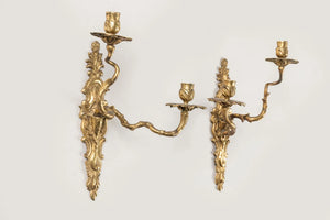 Paire d'APPLIQUES en bronze doré à deux bras de lumière, à décor Rocaille Epoque Louis XV