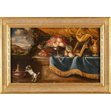 Load image into Gallery viewer, Charmante nature morte au petit chien.  XVIIe attribuée à Francesco Noletti
