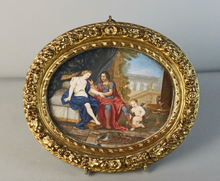 Load image into Gallery viewer, Charmante gouache d&#39;époque XVIIe représentant Renaud et Armide servis par Amour
