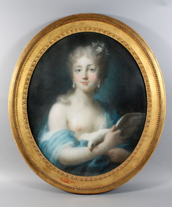 Paire de pastels - Ecole française du XVIIIème siècle, jeune fille à la guirlande de roses et jeune fille à la colombe