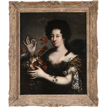 Загрузить изображение в средство просмотра галереи, École du XVIIIe siècle Portrait d'élégante au bouquet de fleur. Huile sur toile.
