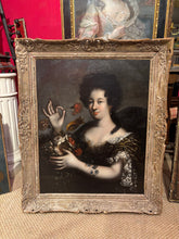 Charger l'image dans la galerie, École du XVIIIe siècle Portrait d'élégante au bouquet de fleur. Huile sur toile.
