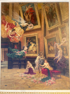 Louis BEROUD (1852-1930) - Les muses aux fleurs dans la galerie de peinture au Louvre