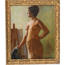 Charger l&#39;image dans la galerie, SYNAVE Tancrede. (1860-1936). « Modèle posant ». Toile signée. H.65 L.54. - ARGEADES - Antiquaire Rouen
