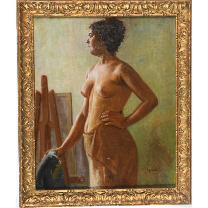 SYNAVE Tancrede. (1860-1936). « Modèle posant ». Toile signée. H.65 L.54. - ARGEADES - Antiquaire Rouen